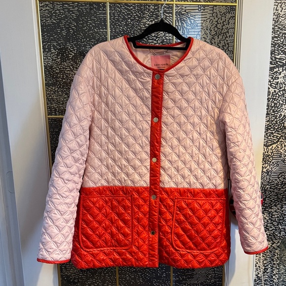 kate spade Jackets & Blazers - Kate Spade Colorblock Quilted Jacket - Pink and Coral Red